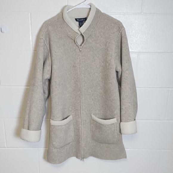 Cozy Cream & Tan Teddy Fleece Jacket Pockets Double Zip - Picture 14 of 16